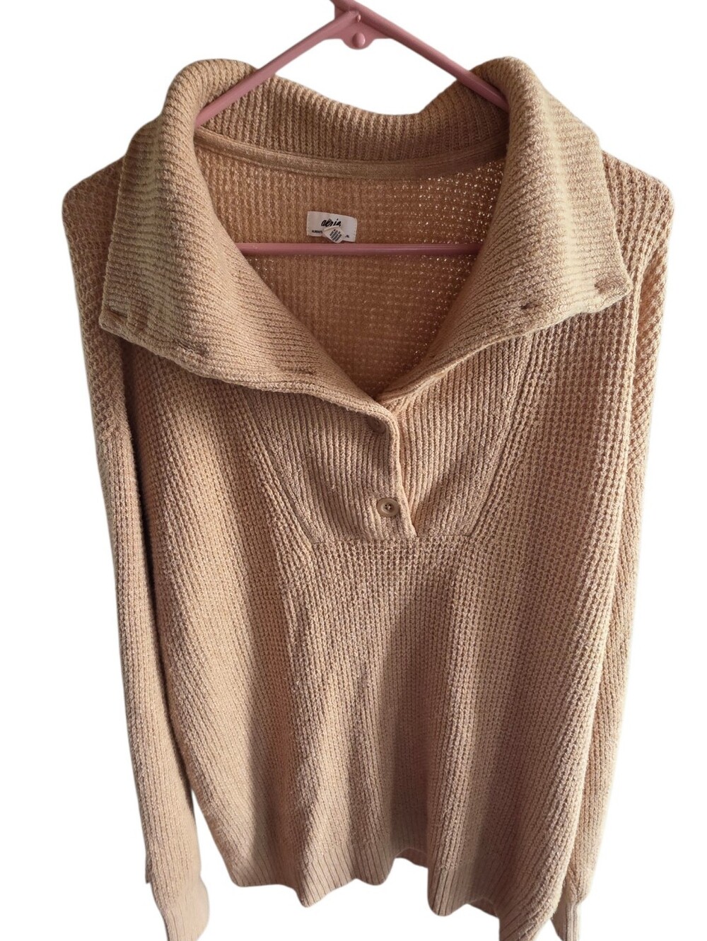 aerie Beige Cowl-Neck Button Pullover Sweater